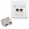 Zestaw 1 podwójnego gniazda sieciowego RJ45 10G z 2 wtyczkami CAT 6A, Kwmobile, biały, metal, 45360.01