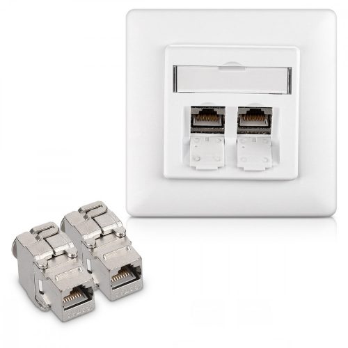 Zestaw 1 podwójnego gniazda sieciowego RJ45 10G z 2 wtyczkami CAT 6A, Kwmobile, biały, metal, 45360.01