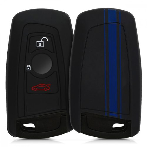 Etui na kluczyk samochodowy do BMW - 3 przyciski - Keyless Go, kwmobile, silikon, czarny / niebieski, 41730.29