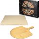 Set Piatra pizza 30x38cm si lopata pizza din bambus, Bej, Navaris, 48593.01