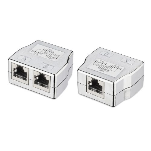 Zestaw 2 żeńskich rozgałęźników kabli sieciowych RJ45 na 2 żeńskie porty Cat5/Cat6, Kwmobile, Srebrny, Metal, 52349.01.35