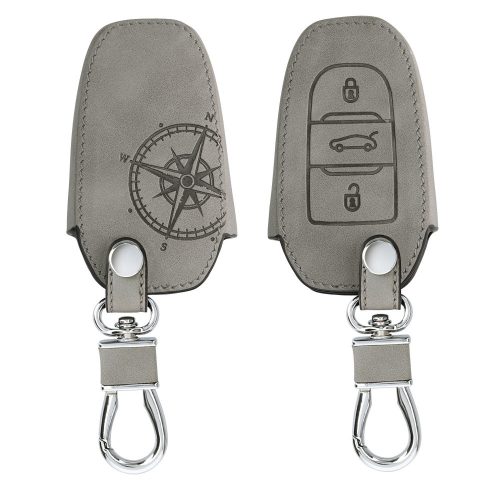 Osłona kluczyka do samochodu Peugeot / Citroen - 3 przyciski - Keyless Go, skóra nubukowa, szara, 53762.01