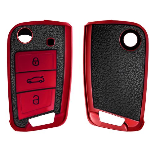 Etui na kluczyk samochodowy do VW / Skoda / Seat - 3 przyciski, kwmobile, silikon, czerwony / czarny, 54022.03