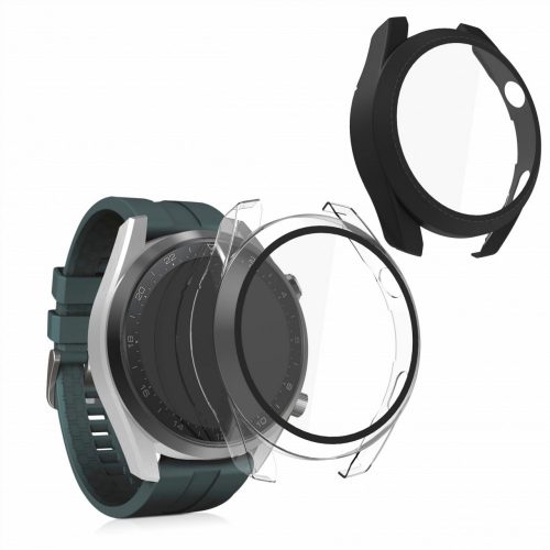 Zestaw 2 etui do zegarka Huawei Watch 3 Pro, kwmobile, szkło ochronne, czarny / przezroczysty, 55794.01