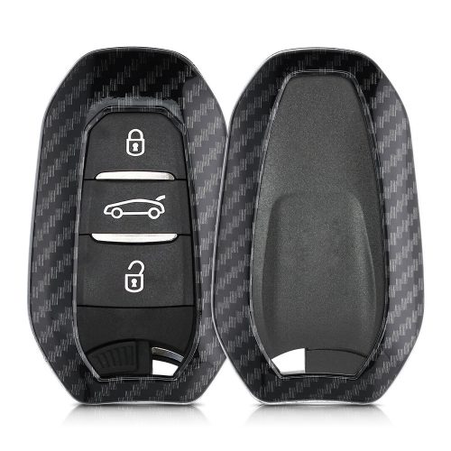 Etui na kluczyki do samochodu Peugeot / Citroen - 3 przyciski - Keyless Go, kwmobile, plastik, czarny / szary, 56474.01