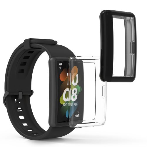 Zestaw 2 etui do Huawei Band 7/Band 6/Honor Band 6, Kwmobile, Czarny/Przezroczysty, Silikon, 58915.01