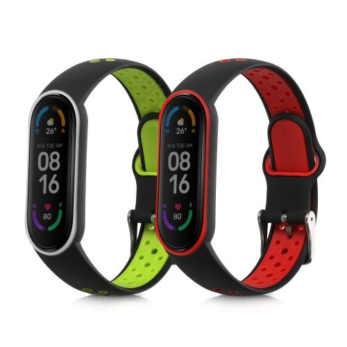 Zestaw 2 pasków kwmobile do Xiaomi Mi Smart Band 6/Mi Band 6/Band 5, silikon, zielony/czerwony, 59792.05