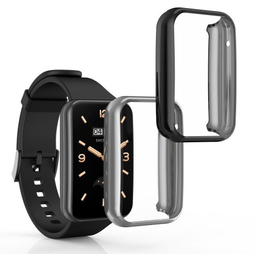 Zestaw 2 etui Kwmobile do Xiaomi Mi Band 7 Pro, czarne/srebrne, silikonowe, KWM0000177C005C