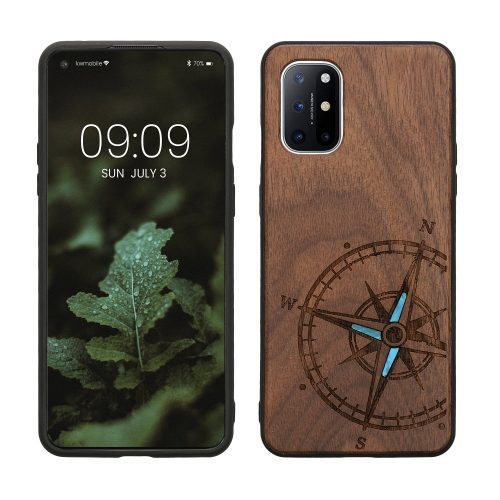 Etui Kwmobile do OnePlus 8T, brązowo-niebieskie, drewno, KWM0000123P006C