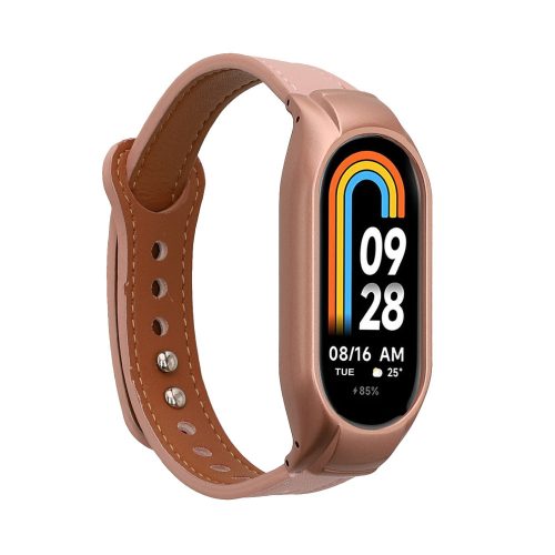 Pasek Kwmobile do Xiaomi Mi Band 8, Jasnoróżowy/Brązowy, Skóra Naturalna, KWM0000252F003C