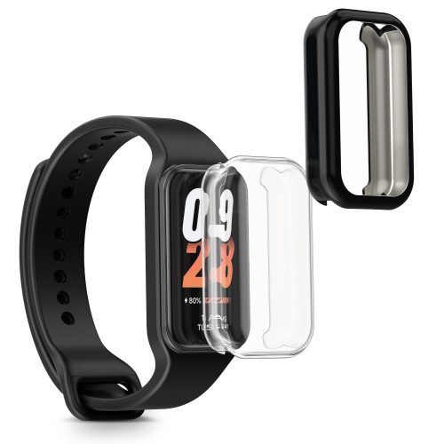 Zestaw 2 etui Kwmobile do Xiaomi Smart Band 8 Active/Redmi Band 2, przezroczysty/czarny, silikon, KWM000025BJ001C