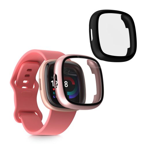 Zestaw 2 etui Kwmobile ze szkłem ochronnym do Fitbit Versa 4/Sense 2, czarny/różowy, plastikowy, KWM000024UJ005C