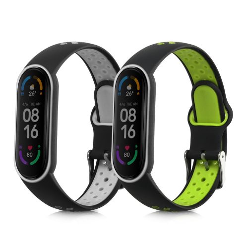 Zestaw 2 pasków kwmobile do Xiaomi Mi Smart Band 6/Mi Band 6/Band 5, silikon, szary/zielony, 59792.02