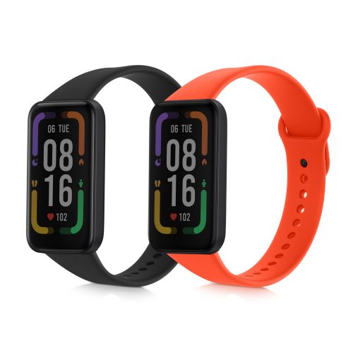 Zestaw 2 pasków kwmobile do Xiaomi Redmi Smart Band Pro, silikon, czarny/pomarańczowy, 57425.05